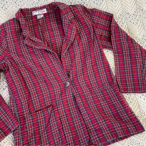 Vintage Blazer Large Plaid Academia Plaza Aesthetic Red Tartan Shoulder Pads